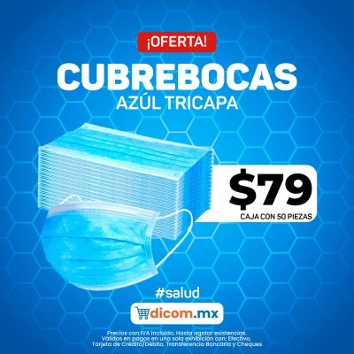 Cubrebocas Tricapa Azul (caja con 50 piezas)