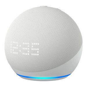 Amazon Echo Dot 5th Gen with Clock con asistente virtual Alexa, Glacier White